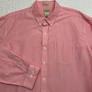 LL Bean Men's XL Reg Traditional Fit Pink Cotton Button Up Long Sleeve Pockets